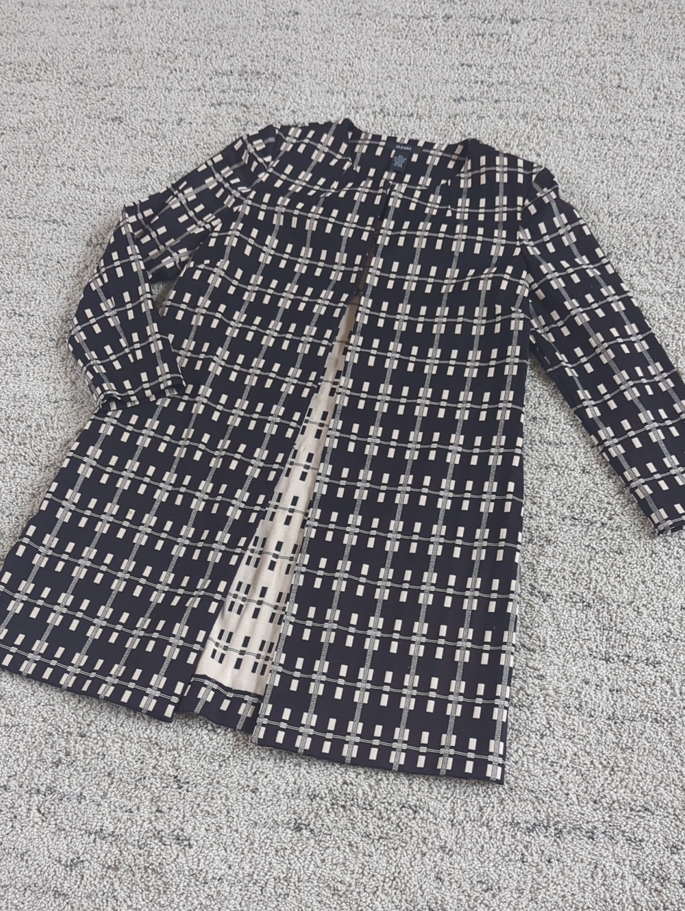 Alfani Black and Cream Plaid Longline Blazer